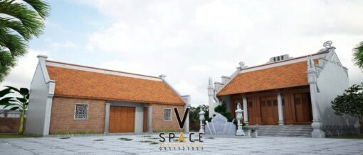 Nhà thờ họ 3 gian 2 mái kết hợp nhà ở và sân vườn rộng rãi tại Hưng Yên