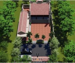 Thiết kế nhà thờ họ 3 gian 2 mái có hậu cung liền nhà ngang tại Ninh Bình