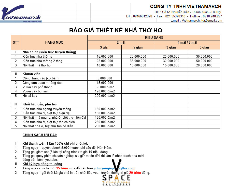 Báo giá thiết kế thi công nhà thờ họ trọn gói - Thietkenhaho