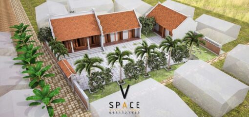 Mẫu nhà thờ họ 3 gian 2 mái 55m2 liền nhà ngang tại Phú Thọ