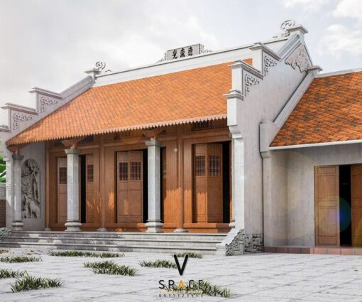 Mẫu nhà thờ họ 3 gian 2 mái 55m2 liền nhà ngang tại Phú Thọ