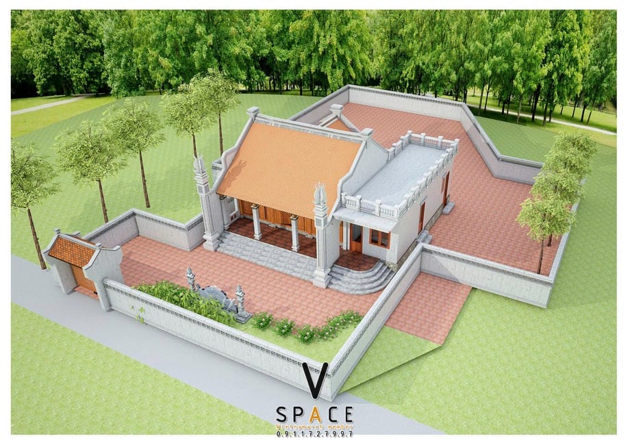 Nhà thờ họ 3 gian 2 mái có hậu cung liền nhà ở
