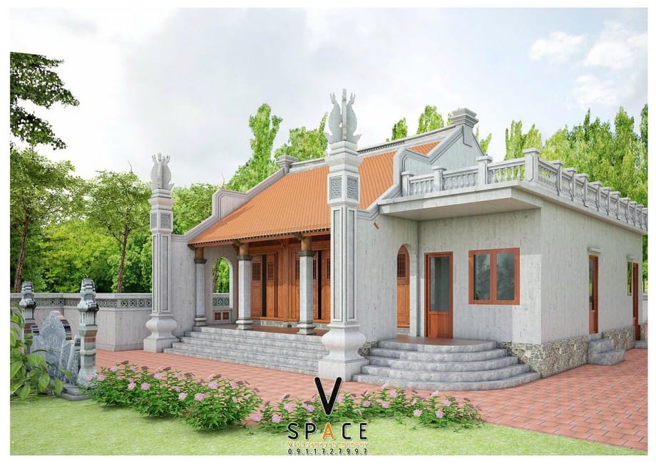 Nhà thờ họ 3 gian 2 mái có hậu cung liền nhà ở