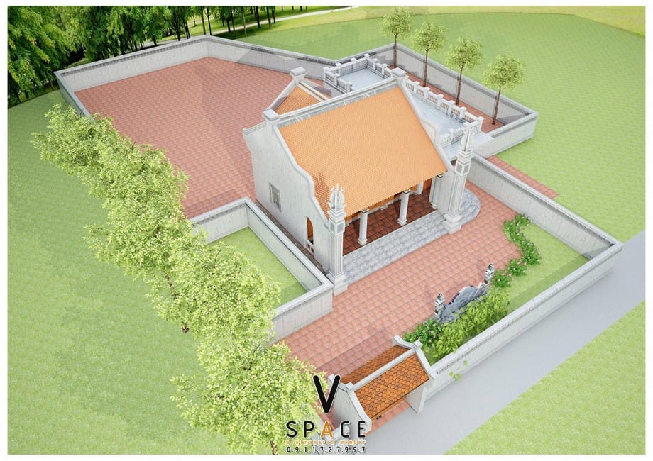 Nhà thờ họ 3 gian 2 mái có hậu cung liền nhà ở