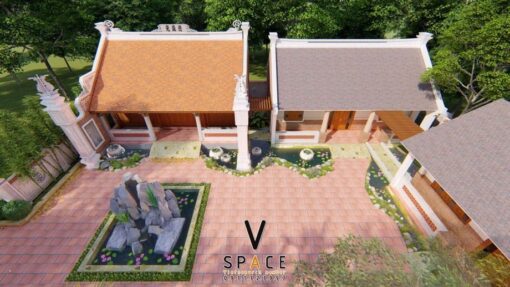 Nhà thờ họ 3 gian 2 mái kết hợp 2 nhà ngang và non bộ tại xã Phú Xuyên - Hà Nội