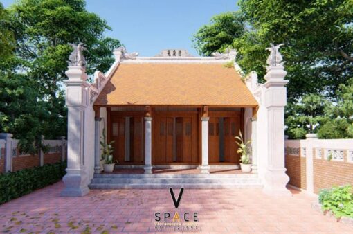 Phối cảnh thiết kế nhà thờ họ 3 gian 2 mái 70m2 tại Tuyên Quang