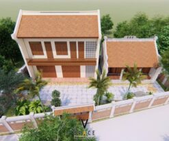 Mẫu nhà thờ họ 3 gian 2 mái 58m2 kết hợp nhà ở 2 tầng tại Hưng Yên