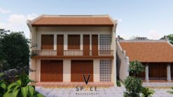 Mẫu nhà thờ họ 3 gian 2 mái 58m2 kết hợp nhà ở 2 tầng tại Hưng Yên