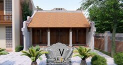 Mẫu nhà thờ họ 3 gian 2 mái 58m2 kết hợp nhà ở 2 tầng tại Hưng Yên