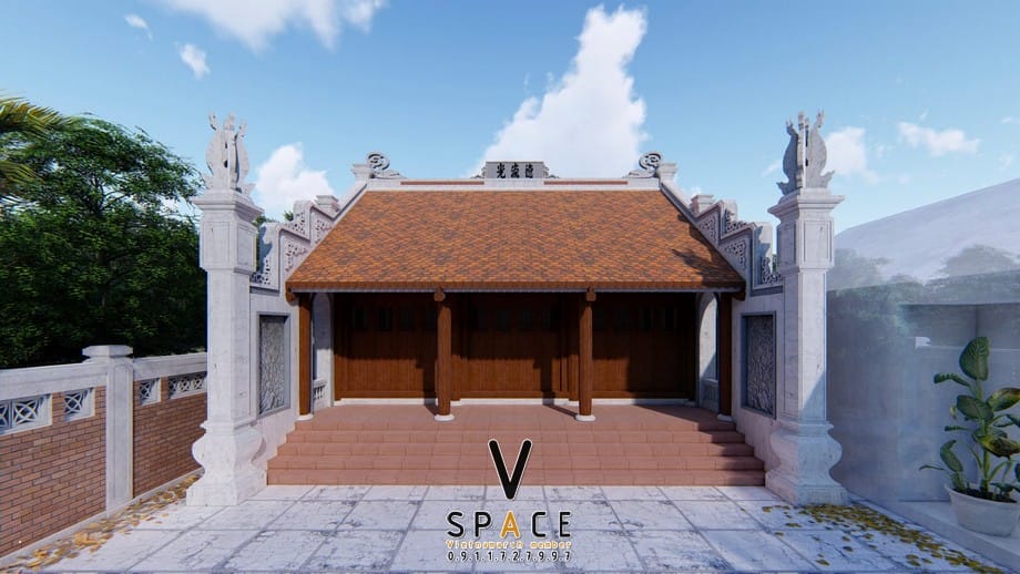 Mẫu nhà thờ họ 3 gian 2 mái 75m2 phong cách truyền thống tại Điện Biên