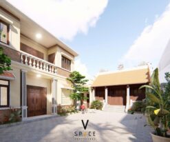 Nhà thờ họ 3 gian 2 mái cùng nhà ngang và nhà ở 2 tầng hiện đại tại xã Bát Tràng