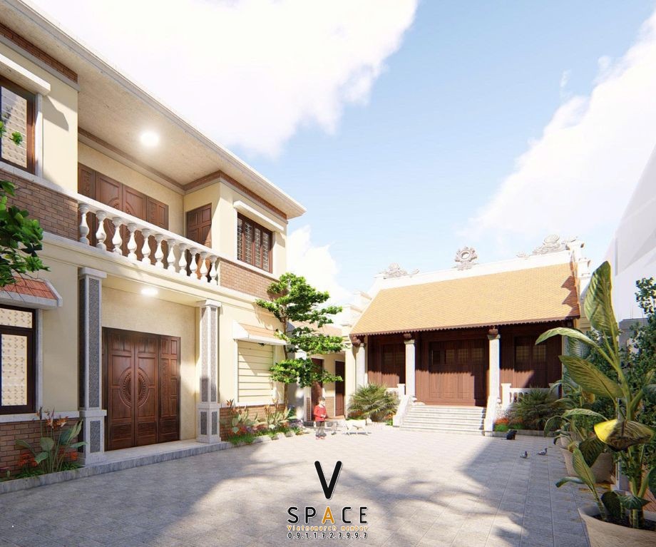 nha-tho-ho-3-gian-2-mai-cung-nha-ngang-va-nha-o-2-tang-hien-dai-tai-xa-bat-trang (1) Nhà thờ họ 3 gian 2 mái cùng nhà ngang và nhà ở 2 tầng hiện đại tại xã Bát Tràng