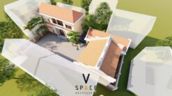 Nhà thờ họ 3 gian 2 mái cùng nhà ngang và nhà ở 2 tầng hiện đại tại xã Bát Tràng