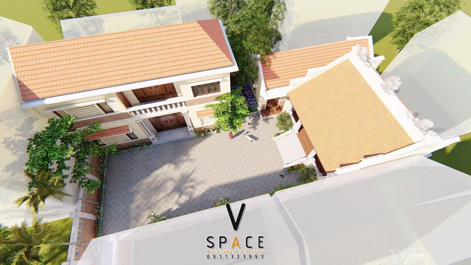 Nhà thờ họ 3 gian 2 mái cùng nhà ngang và nhà ở 2 tầng hiện đại tại xã Bát Tràng