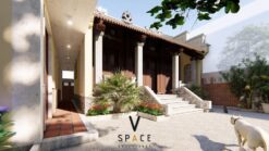 Nhà thờ họ 3 gian 2 mái cùng nhà ngang và nhà ở 2 tầng hiện đại tại xã Bát Tràng