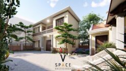 Nhà thờ họ 3 gian 2 mái cùng nhà ngang và nhà ở 2 tầng hiện đại tại xã Bát Tràng