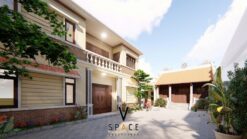 Nhà thờ họ 3 gian 2 mái cùng nhà ngang và nhà ở 2 tầng hiện đại tại xã Bát Tràng