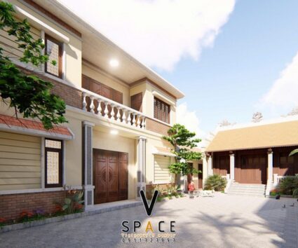 Nhà thờ họ 3 gian 2 mái cùng nhà ngang và nhà ở 2 tầng hiện đại tại xã Bát Tràng