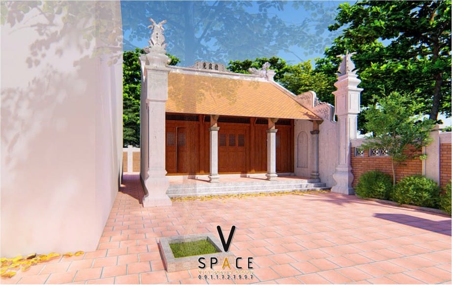 Phối cảnh thiết kế nhà thờ họ 3 gian 2 mái 58m2 tại Thanh Hóa