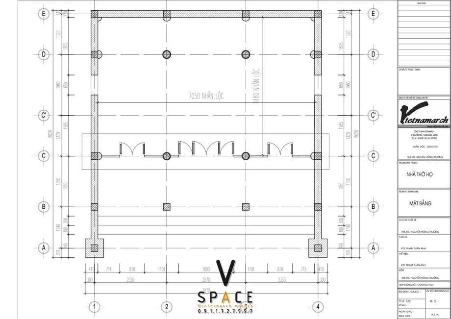 Bản vẽ thiết kế nhà thờ họ 3 gian 2 mái 64m2 tại Sơn La