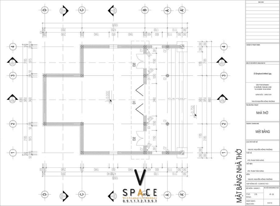 Bản vẽ thiết kế nhà thờ họ 3 gian 2 mái có hậu cung 95m2 tại Quảng Ninh