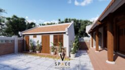 Phối cảnh nhà thờ họ 3 gian 2 mái kết hợp nhà ở 1 tầng tại Bắc Ninh