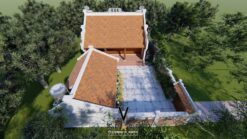 Phối cảnh nhà thờ họ 3 gian 2 mái kết hợp nhà ở 1 tầng tại Bắc Ninh