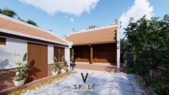 Phối cảnh nhà thờ họ 3 gian 2 mái kết hợp nhà ở 1 tầng tại Bắc Ninh