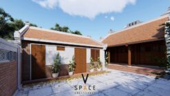 Phối cảnh nhà thờ họ 3 gian 2 mái kết hợp nhà ở 1 tầng tại Bắc Ninh