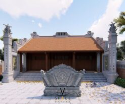 Phương án thiết kế nhà thờ họ 3 gian 2 mái có bình phong tại Lai Châu