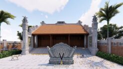 Phương án thiết kế nhà thờ họ 3 gian 2 mái có bình phong tại Lai Châu