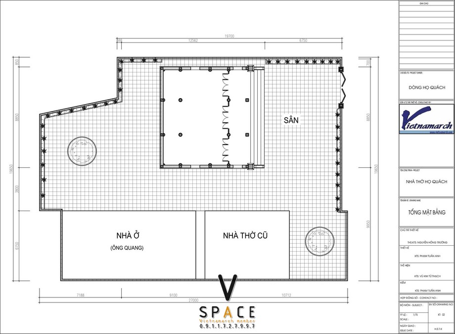 Thiết kế nhà thờ họ 3 gian 2 mái 75m2 kết hợp nhà ở tại Hà Tĩnh