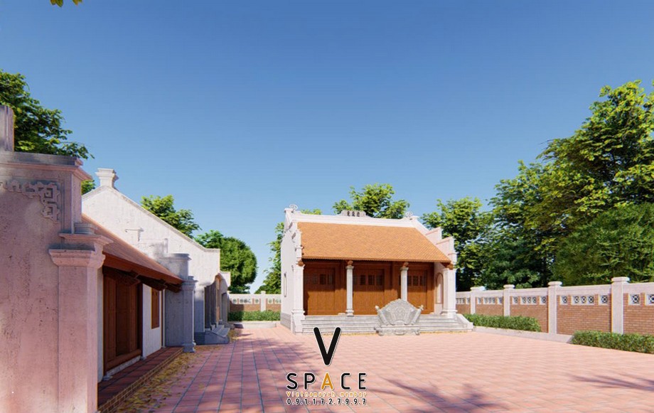 Thiết kế nhà thờ họ 3 gian 2 mái 75m2 kết hợp nhà ở tại Hà Tĩnh