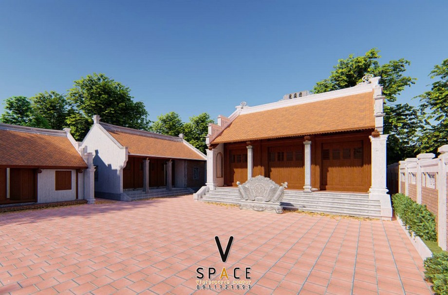 Thiết kế nhà thờ họ 3 gian 2 mái 75m2 kết hợp nhà ở tại Hà Tĩnh