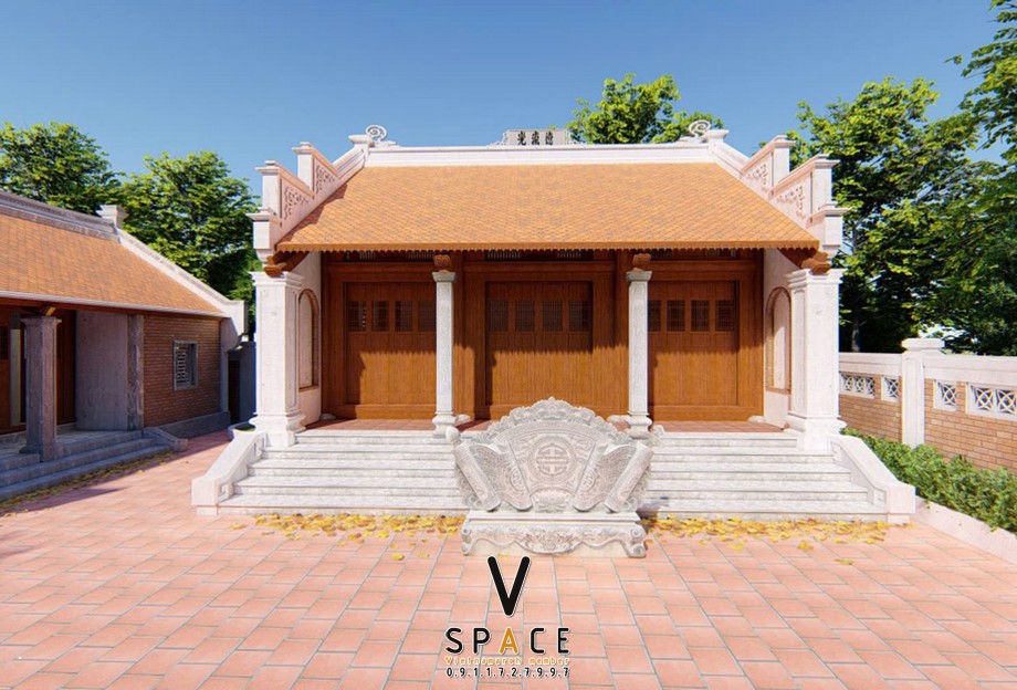 Thiết kế nhà thờ họ 3 gian 2 mái 75m2 kết hợp nhà ở tại Hà Tĩnh