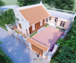 Bản vẽ thiết kế nhà thờ họ 3 gian 2 mái liền nhà ở hiện đại 160m2 tại Hà Nội