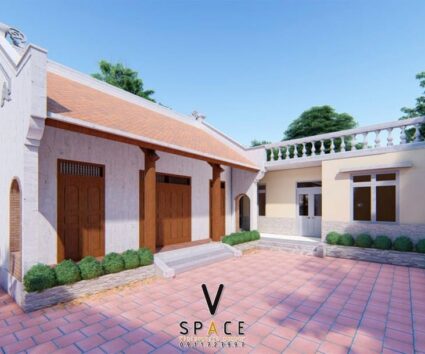 Bản vẽ thiết kế nhà thờ họ 3 gian 2 mái liền nhà ở hiện đại 160m2 tại Hà Nội