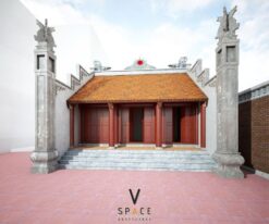 Mẫu nhà thờ họ 3 gian 2 mái 60m2 trang trí mặt trời đỏ độc đáo tại Thanh Hóa