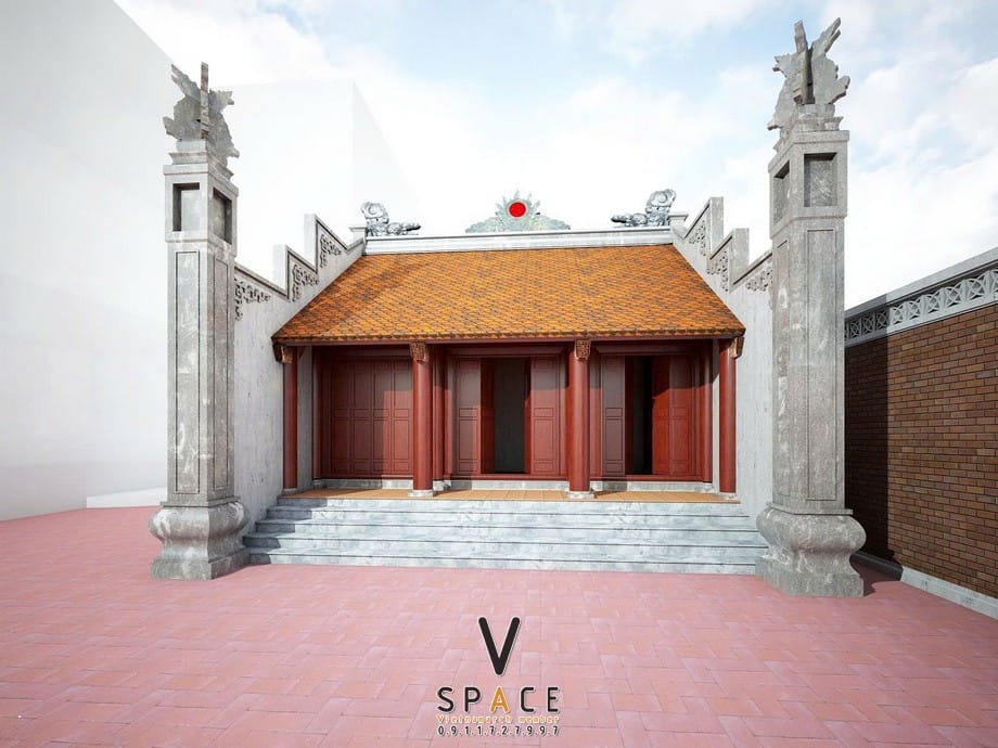 Mẫu nhà thờ họ 3 gian 2 mái 60m2 trang trí mặt trời đỏ độc đáo tại Thanh Hóa Mẫu nhà thờ họ 3 gian 2 mái 60m2 trang trí mặt trời đỏ độc đáo tại Thanh Hóa