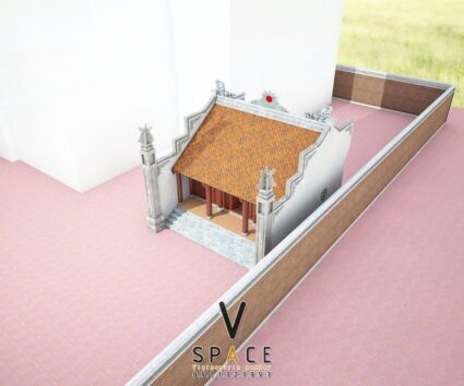 Mẫu nhà thờ họ 3 gian 2 mái 60m2 trang trí mặt trời đỏ độc đáo tại Thanh Hóa