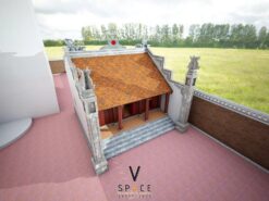 Mẫu nhà thờ họ 3 gian 2 mái 60m2 trang trí mặt trời đỏ độc đáo tại Thanh Hóa