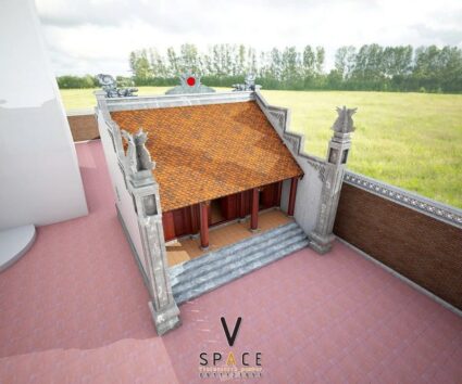 Mẫu nhà thờ họ 3 gian 2 mái 60m2 trang trí mặt trời đỏ độc đáo tại Thanh Hóa