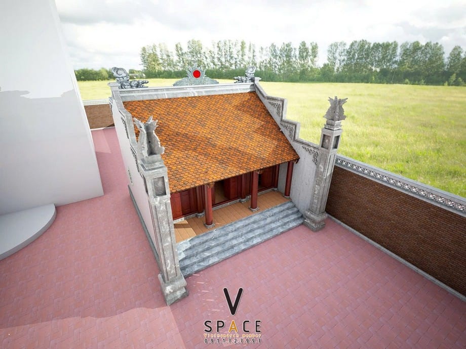 Mẫu nhà thờ họ 3 gian 2 mái 60m2 trang trí mặt trời đỏ độc đáo tại Thanh Hóa Mẫu nhà thờ họ 3 gian 2 mái 60m2 trang trí mặt trời đỏ độc đáo tại Thanh Hóa