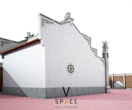 Mẫu nhà thờ họ 3 gian 2 mái 60m2 trang trí mặt trời đỏ độc đáo tại Thanh Hóa