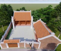 Mẫu nhà thờ họ 3 gian 2 mái truyền thống kết hợp nhà ngang tại Quảng Ninh