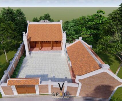 Mẫu nhà thờ họ 3 gian 2 mái truyền thống kết hợp nhà ngang tại Quảng Ninh