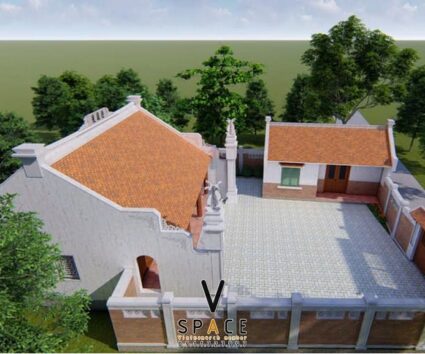 Mẫu nhà thờ họ 3 gian 2 mái truyền thống kết hợp nhà ngang tại Quảng Ninh