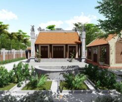 Nhà thờ họ 3 gian 2 mái kết hợp nhà ở và sân vườn ấn tượng tại Hà Nội