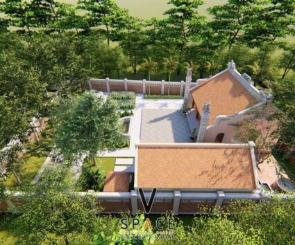Nhà thờ họ 3 gian 2 mái kết hợp nhà ở và sân vườn ấn tượng tại Hà Nội