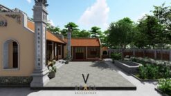 Nhà thờ họ 3 gian 2 mái kết hợp nhà ở và sân vườn ấn tượng tại Hà Nội